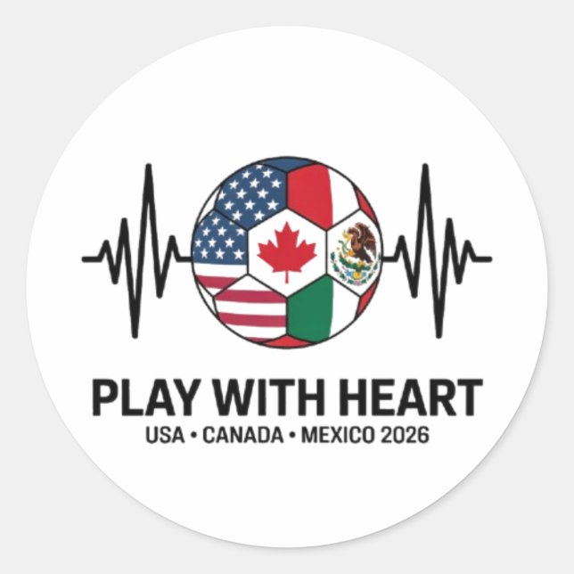 Soccer Heartbeat USA Canada Mexico 2026 Runder Aufkleber (Vorderseite)