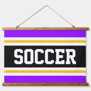 SOCCER Helle, Lila, schwarz-gelbe Streifen Wandteppich Mit Holzrahmen