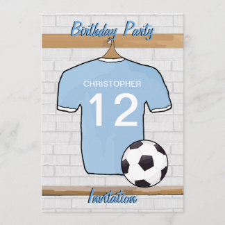Soccer Jersey Sky Blue und White Birthday Party Einladung