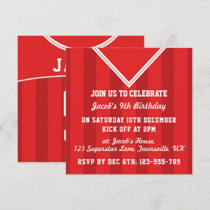 Soccer Jersey Themed Party Invites, Football, Red Einladung