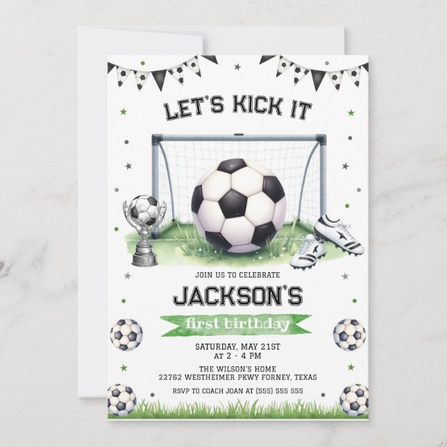Soccer Kids Boy Birthday Party Invitation Einladung (Vorderseite)