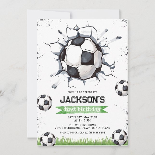 Soccer Kids Boy Birthday Party Invitation Einladung (Vorderseite)