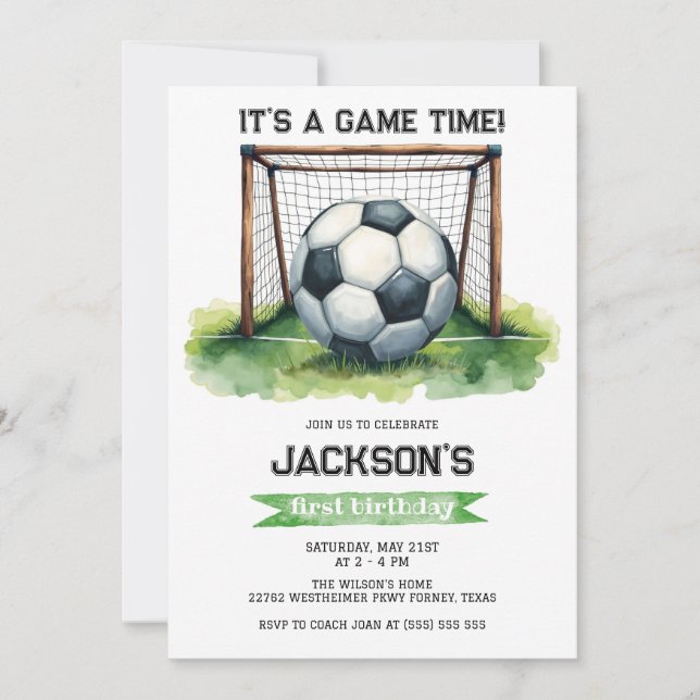 Soccer Kids Boy Birthday Party Invitation Einladung (Vorderseite)