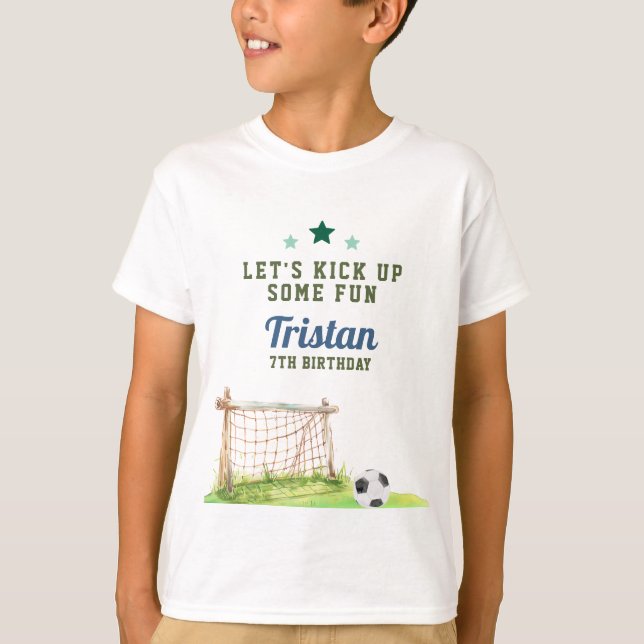 Soccer “Let’s Kick Up Some Fun” Any Age Birthday T-Shirt (Vorderseite)