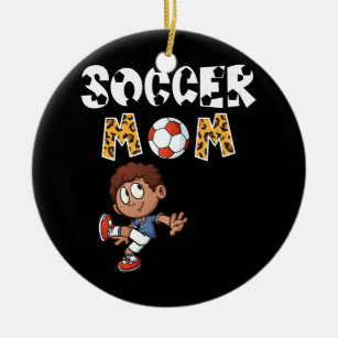 Soccer Mama Leopard Niedlicher Junge Fußball spiel Keramik Ornament