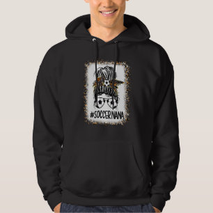 Soccer Nana Leopard Messy Bun Hair Mama Hoodie