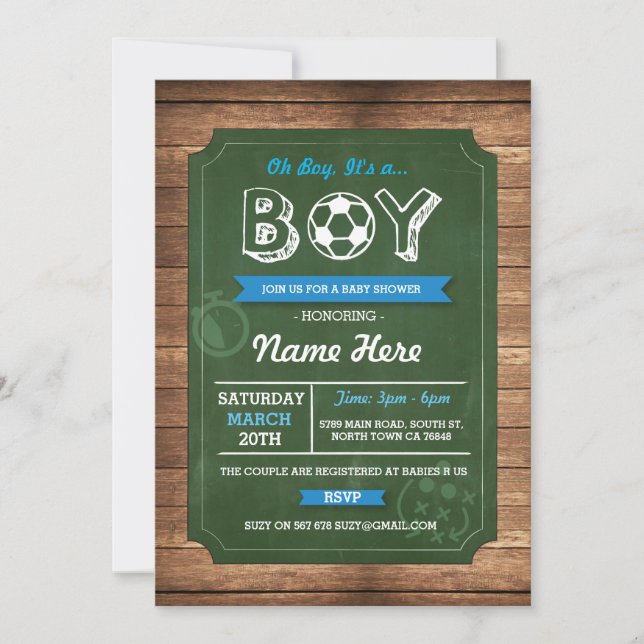 Soccer Oh Boy Baby Shower Football Einladung (Vorderseite)