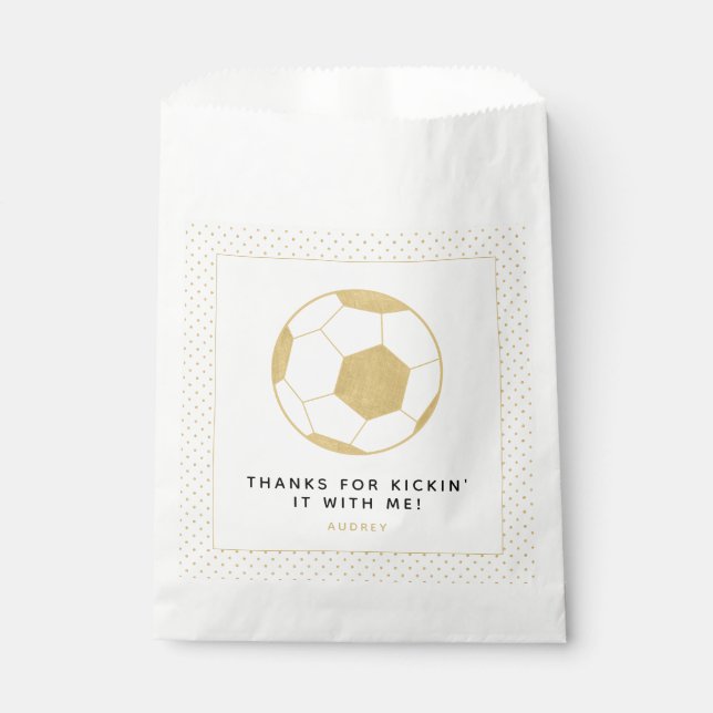 Soccer Party Custom Gevor Tasche Gold und Weiß Geschenktütchen (Vorderseite)