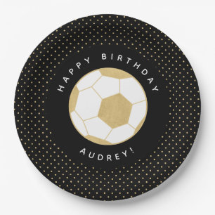 Soccer Party Personalisiert Name Black Gold Pappteller