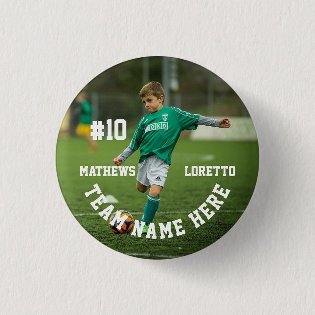 Soccer Player Add Name Number Team and Photo Button (Vorderseite)