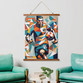 Soccer Player Cubist Wall Tapestry Wandteppich Mit Holzrahmen