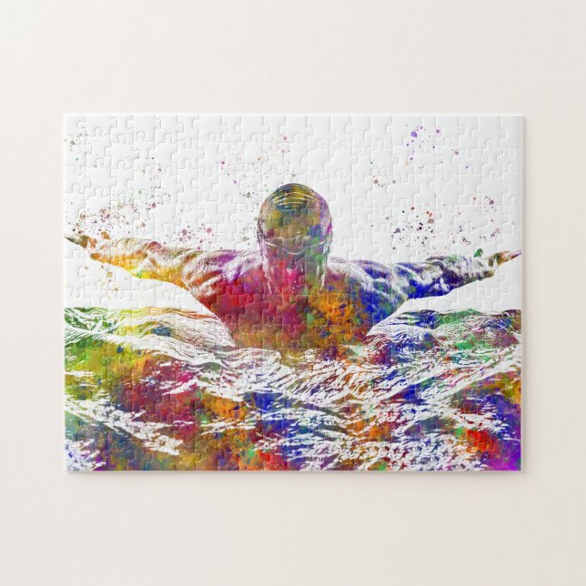 Soccer player in watercolor puzzle (Horizontal)