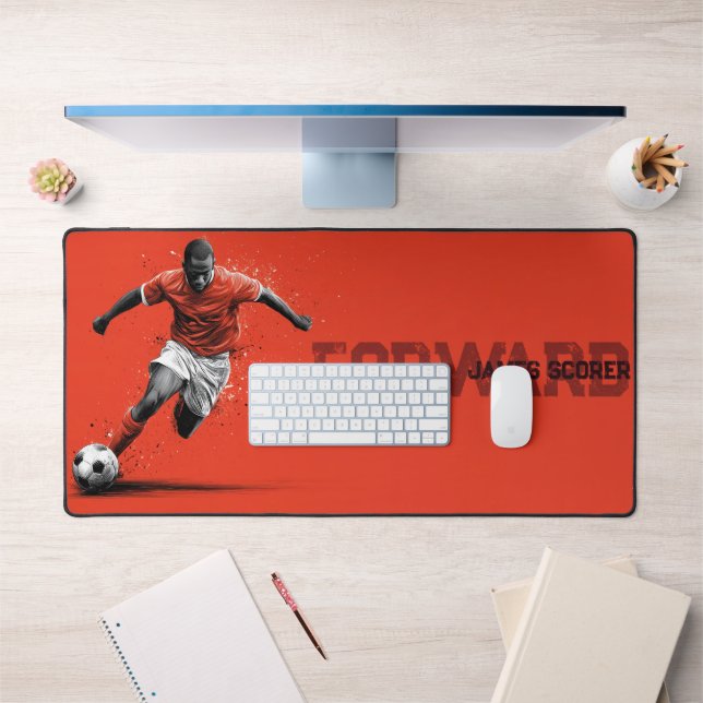 Soccer Player on Red Background Schreibtischunterlage (Büro 1)