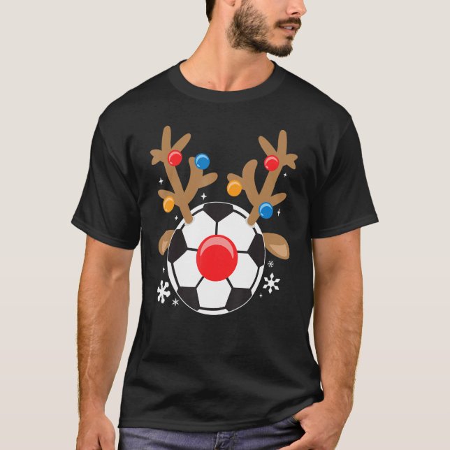 Soccer Reindeer Funny Niedlicher Junge Weihnachten T-Shirt (Vorderseite)