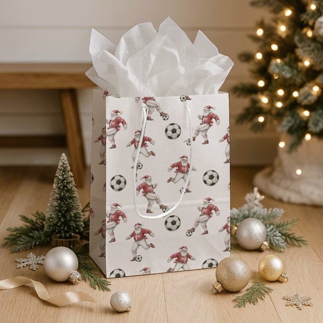 Soccer Santa Christmas Mittlere Geschenktüte (Von Creator hochgeladen)