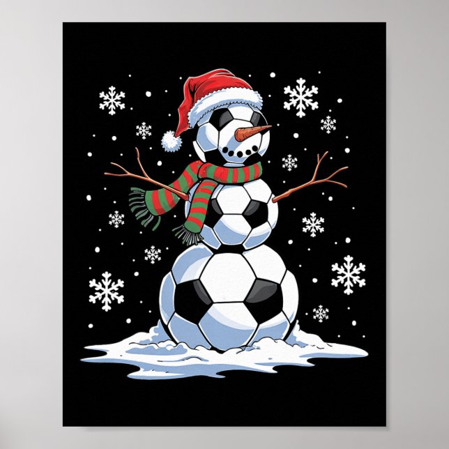 Soccer Snowman Soccer Weihnachtsmannmütze Weihnach Poster (Vorne)