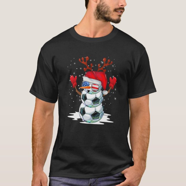 Soccer Snowman Weihnachten Pajamas Weihnachtsmannm T-Shirt (Vorderseite)