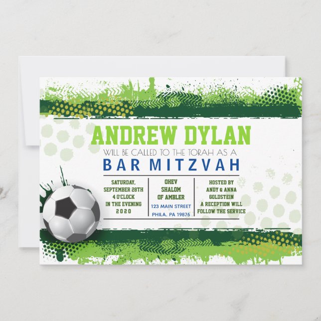 SOCCER SPLASH Bar Mitzvah Einladung (Vorderseite)