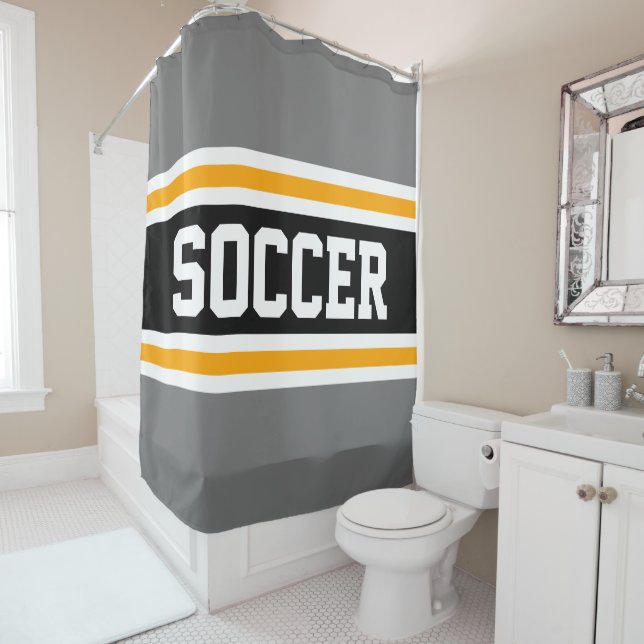 SOCCER Sporty Athletic Graue, schwarz-gelbe Streif Duschvorhang (Beispiel)