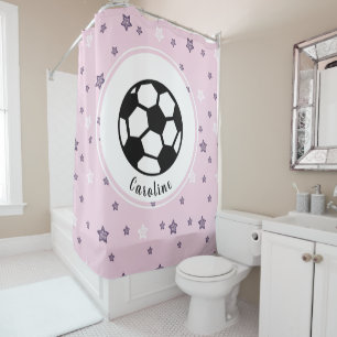 Soccer Star Girls Personalisiert Niedliches rosa M Duschvorhang
