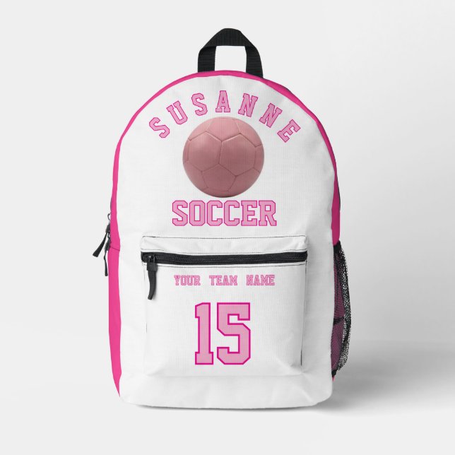 SOCCER Team Name Custom Sports Rose pink Bedruckter Rucksack (Vorderseite)