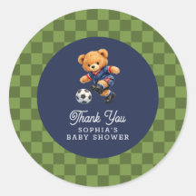 Soccer Teddy Bear Checkboard Retro Baby Shower