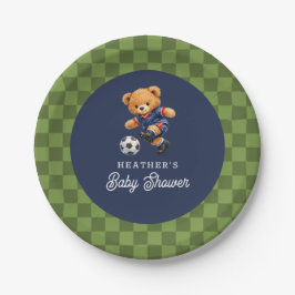 Soccer Teddy Beary Checkboard Retro Baby Shower Pappteller