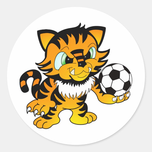 Soccer Tiger Runder Aufkleber (Vorderseite)