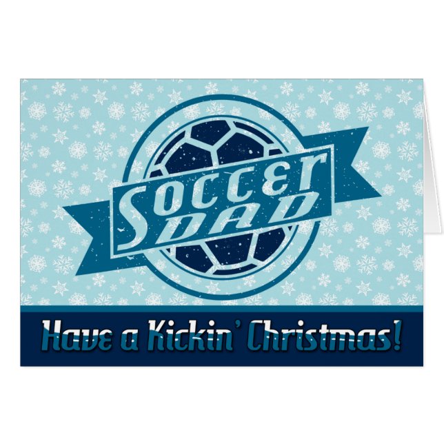 Soccer Vater Blue Design Weihnachtskarte (Vorderseite (Horizontal))