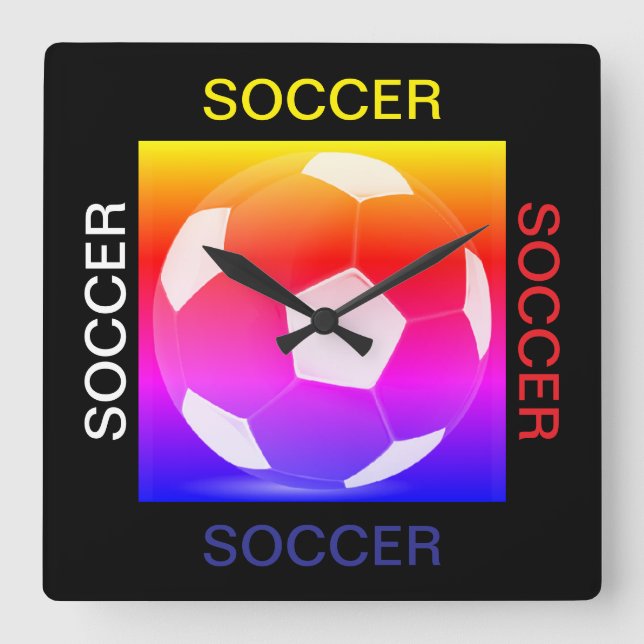Soccer Wall Clock Quadratische Wanduhr (Vorderseite)
