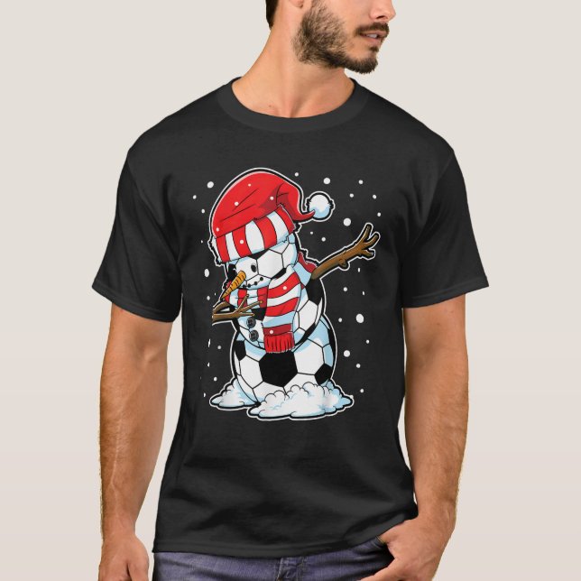 Soccer Weihnachten Snowman Dabbing Ball Santa Boys T-Shirt (Vorderseite)