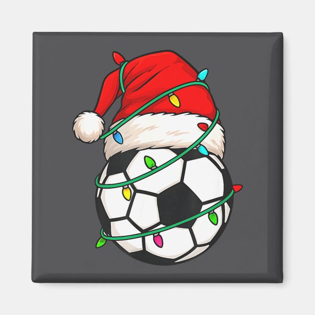 Soccer With Santa Hat Funny Christmas Xmas Gift  Magnet (Vorne)