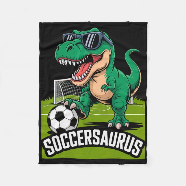 Soccersaurus Dinosaur T-Rex Fußball-Torwart-Spiele Fleecedecke (Vorderseite)