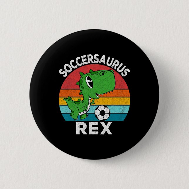 Soccersaurus Rex Fußball-Dinosaurier für Jungen Ki Button (Vorderseite)