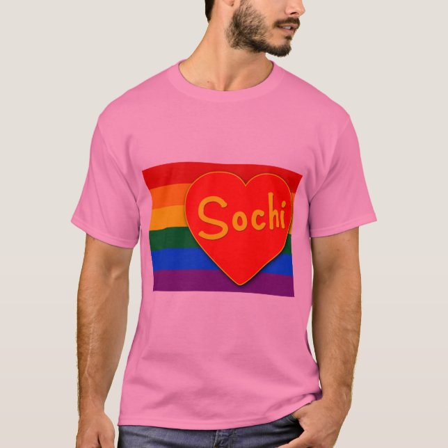 Sochi mit Herz-und Gay Pride-Flaggen-Regenbogen T-Shirt (Vorderseite)