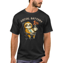 Social Battery 1% Cute Sloth Shirt Funny Introvert