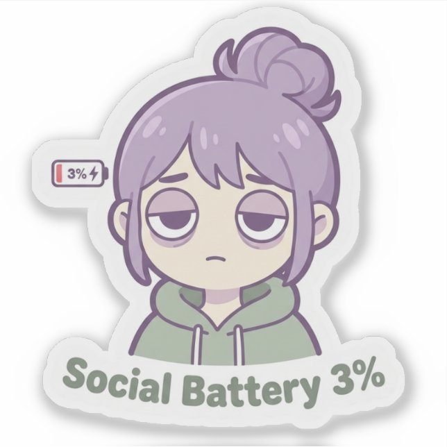 Social Battery 3% Cute Aesthetic Sticker (Vorderseite)