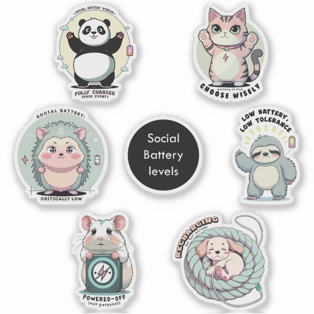 Social Battery Levels Blatt | Introvertierten Humo Aufkleber (Vorderseite)