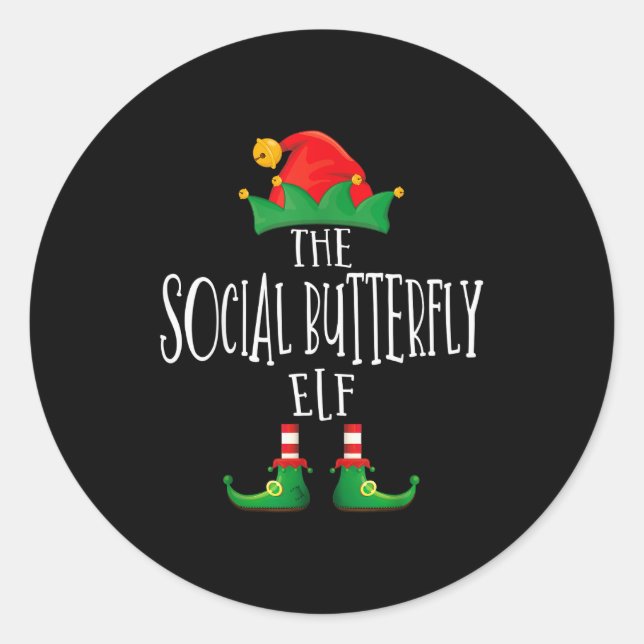 Social Butterfly Elf Shirt Family Matching Group C Runder Aufkleber (Vorderseite)