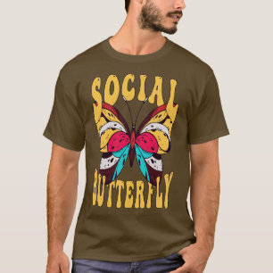 Social Butterfly Retro Vintag Outgoing 90s 70er Hi T-Shirt