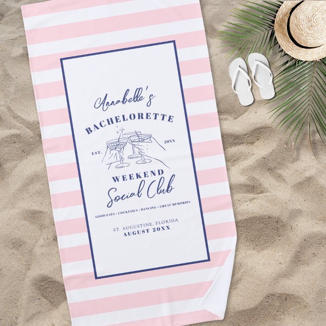Social Club Preppy-Junggeselinnen-Abschied Strandtuch (Social Club Preppy Bachelorette Party Beach Towel)