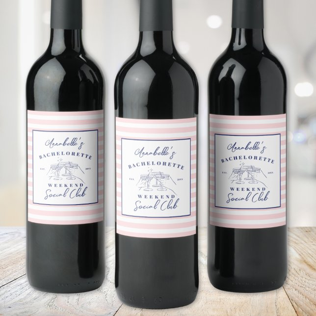 Social Club Preppy-Junggeselinnen-Abschied Weinetikett (Social Club Preppy Bachelorette Party Wine Label)
