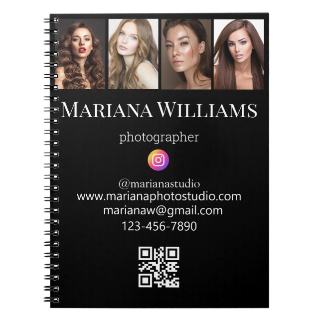 Social Media 4 Fotos qm Code für kleine Unternehme Notizblock (Vorderseite)