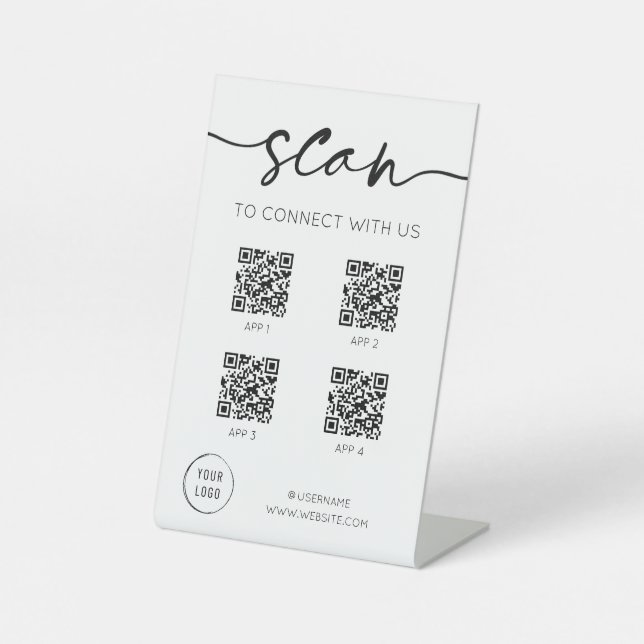 Social Media 4 QR-Codes Sockelschild (Vorderseite)