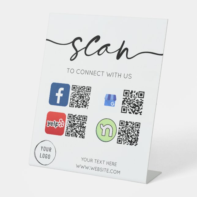 Social Media 4 QR-Codes Sockelschild (Vorderseite)