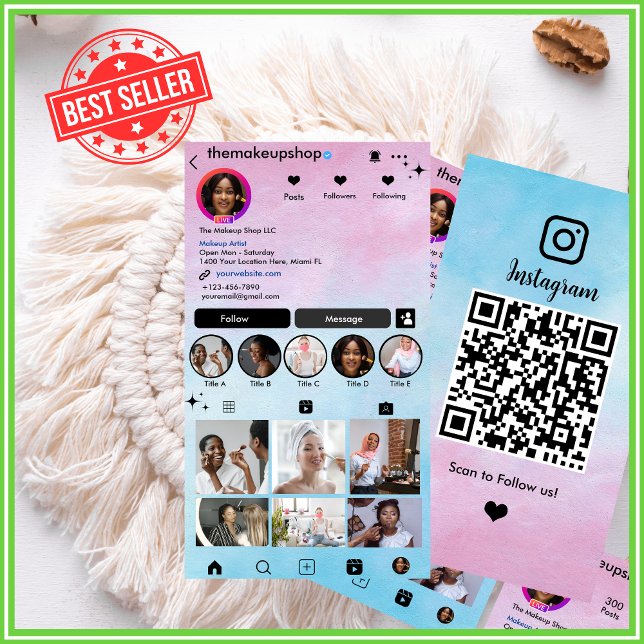 Social Media Aquarell Pink Blue Ombre Instagramm Visitenkarte (Von Creator hochgeladen)