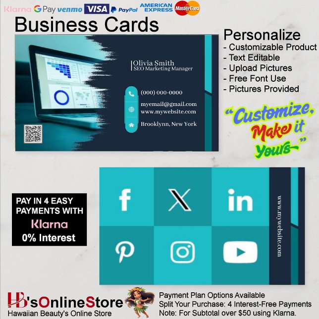 Social Media Business Cards mit 7 Packungen mit 10 Visitenkarte (Social Media Business Cards 7 Pack of 100.)