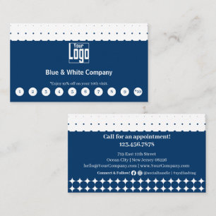 Social Media Call für klassische Blue & White Logo Treuekarte