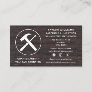 Social Media Carpenter Carpentry Rustikaler Holzsp Visitenkarte