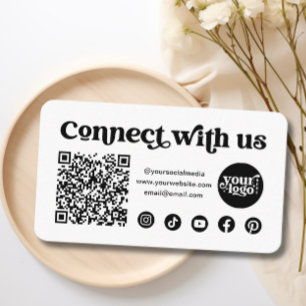 Social Media Connect with US QR Code White Visitenkarte